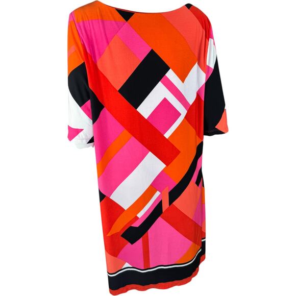 J Howard Shift Dress 18 Multicolor Geometric Half Sleeve Polyester Spandex - Picture 5 of 14